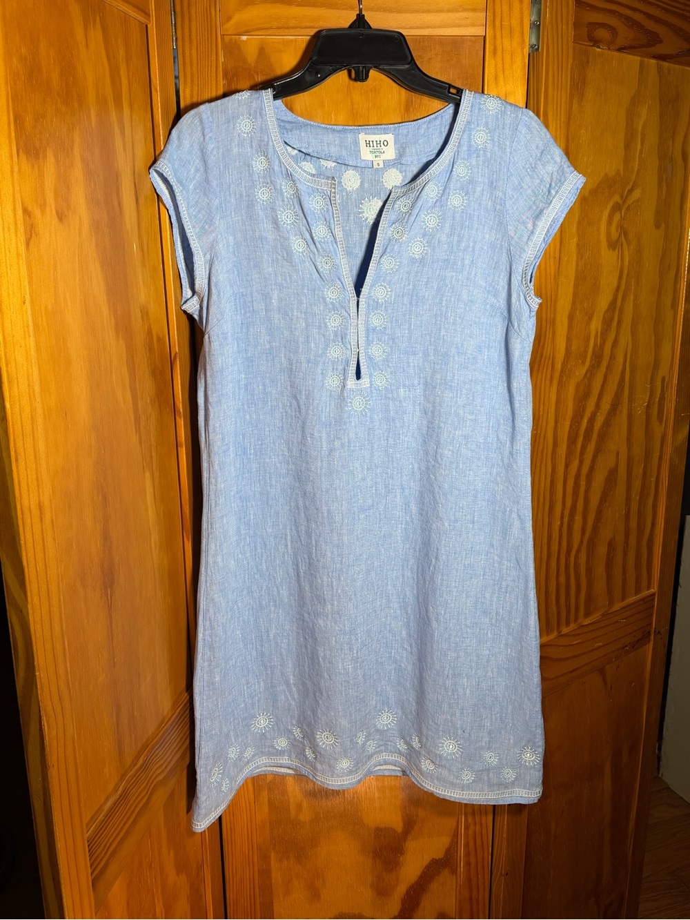Hiho Light Blue Embroidered Linen Tunic Dress|S| Cottagecore, Dainty, Whimsy